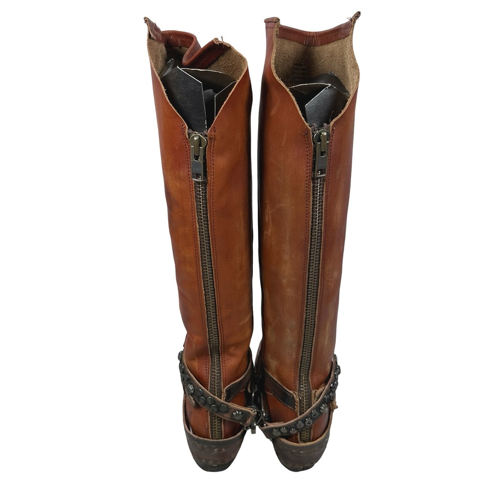 Freebird Steven Rodondo Whiskey Leather Tall Western Boots Women 7 Studded Zip - Picture 5 of 14